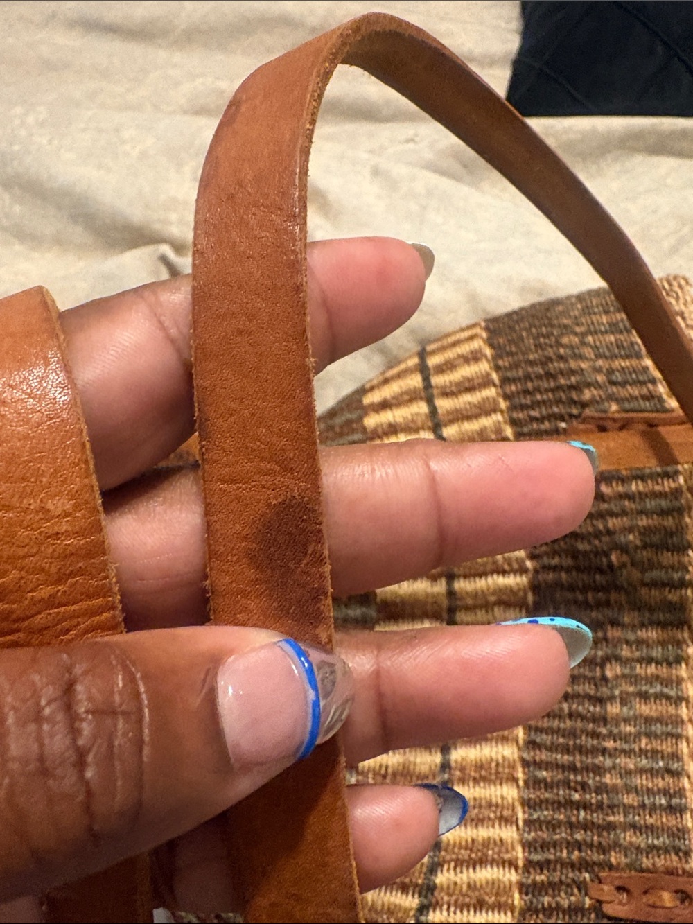 Woven Straw Tote Bag with Leather Straps - Natural Brown. Hat come with purchase - Picture 6 of 6
